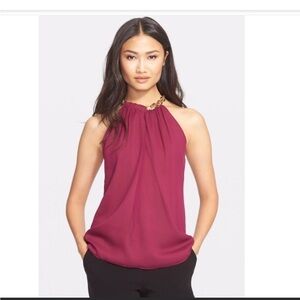Diane von Furstenberg Red Silk Aubrey
Sleeveless Chain Neck Halter Top Sz S NEW